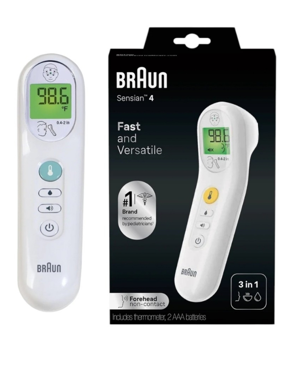 🆕 Braun Sensician 4 Digital Forehead Thermometer - White with Green Display